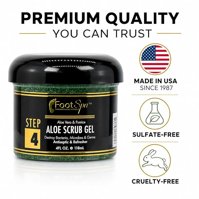 FOOT SPA - Exfoliating Scrub Gel, 4 Oz - Manicure, Pedicure and Body Exfoliator Infused with Aloe Vera and Salicylic Acid - Glow, Polish, Smooth and Moisture Skin - Body, Hand and Foot