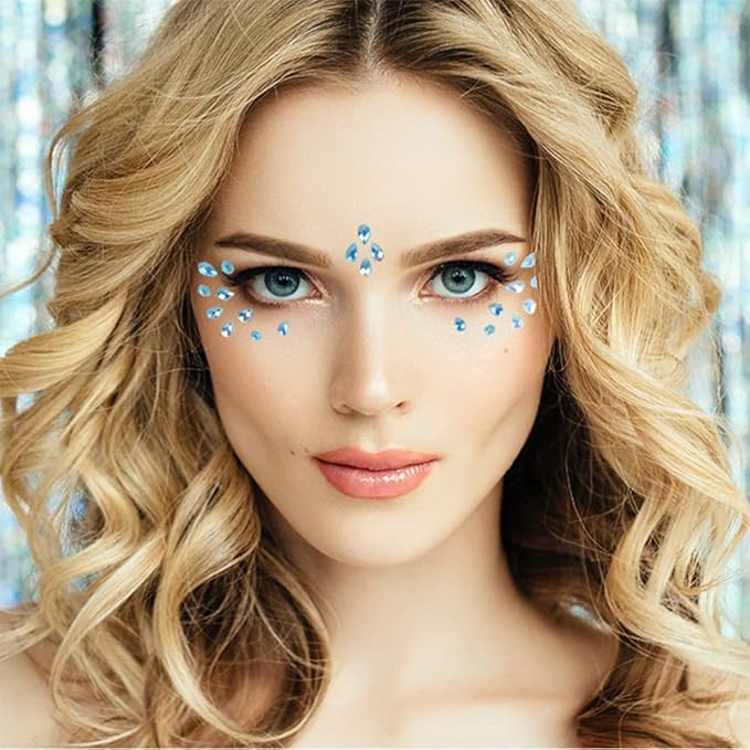 Tear Face Gems Glitter Tattoo for Eye Corner and Forehead Bindi Rhinestone Face Jewelry Rave Party Decorations For Women Kids, 3-Pack