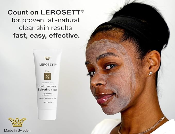 LEROSETT Facial Clay Mask for Balanced, Clear-Looking Skin. Helps Refine Pores & Reduce Excess Oil. 100% Natural, Spa-Grade, Made in Sweden Since 1987