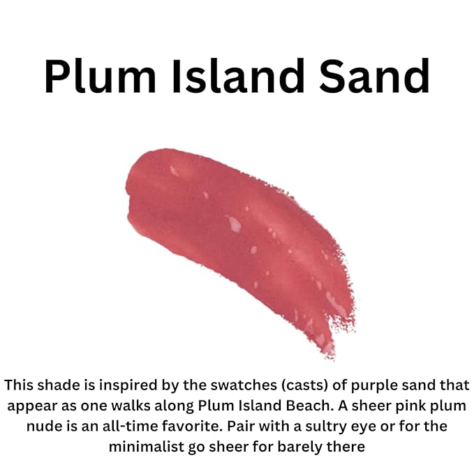 Plum Island Sand Lip Gloss (.25oz) Vegan, Gluten-Free, Cruelty-Free Formula With Aloe, Vitamins C & E, Spearmint Extract and a Sheer Shine Finish for Soft, Fuller-Looking, Hydrated Lips