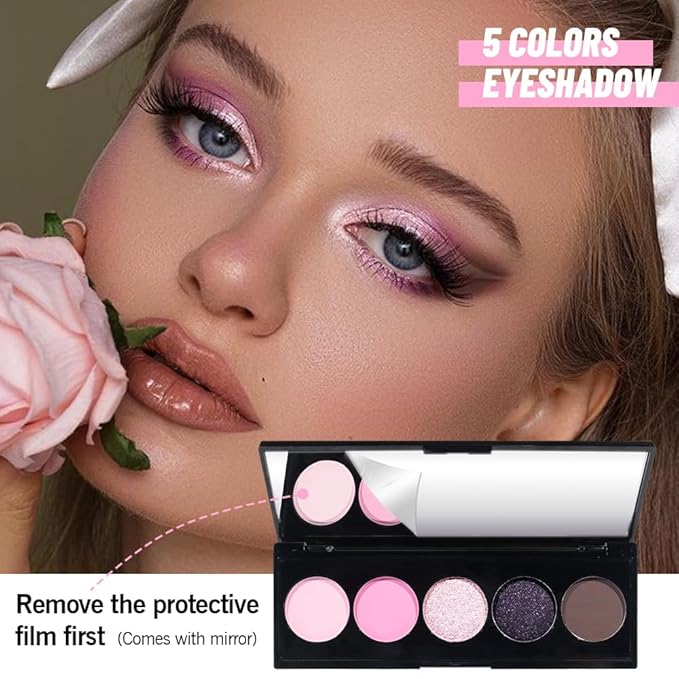 CAKAILA Pink Black Brown 5Colors Eye Shadow Palette Makeup with Mirror,Neutral Vegan Eyeshadow Palette for Older Women Waterproof Long Lasting Naturing-Looking sombras para ojos,Cruelty Free