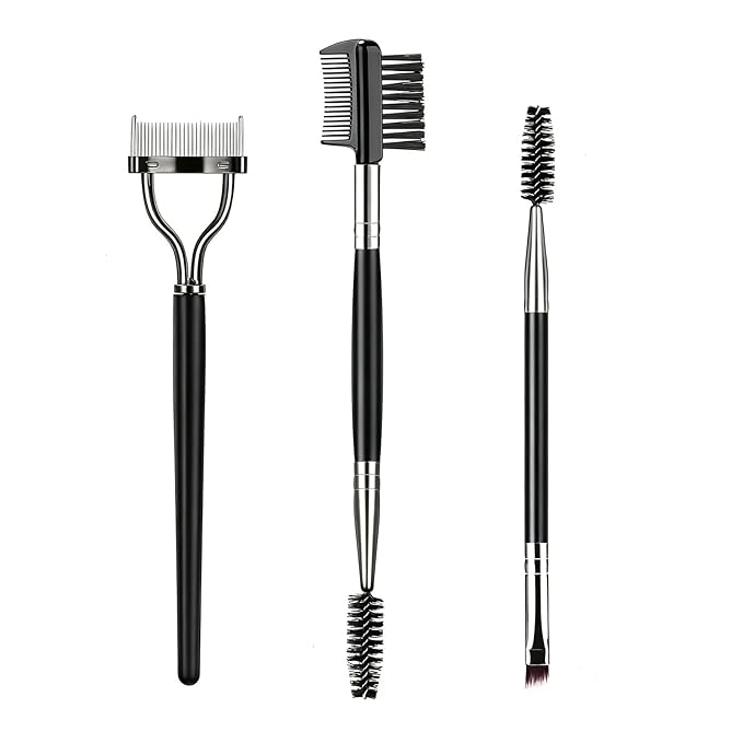 Eyelash Separator & Eyebrow Brush Set, Professional Eyelash Applicator Brush Angled Eyebrow Comb & Spoolie Brushes Dual-ended 3 Head Eye Makeup Tools for Removes Clump Mascara,Eye Brow (3PCS)