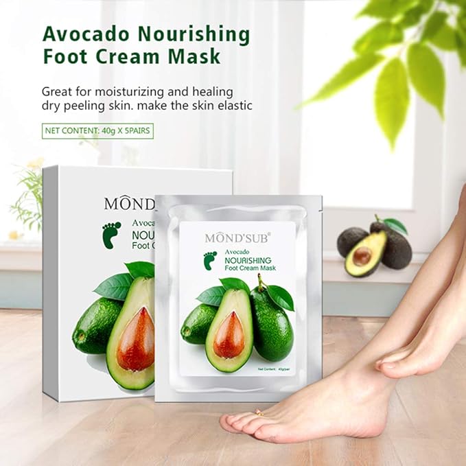 [5 Pairs] MOND'SUB Moisturizing Feet Masks & Avocado Oil Moisturizing Organic - Baby Feet Hydrating Mask for Dry Skin - Instantly Healing Dry Cracked Feet With Natural Oil