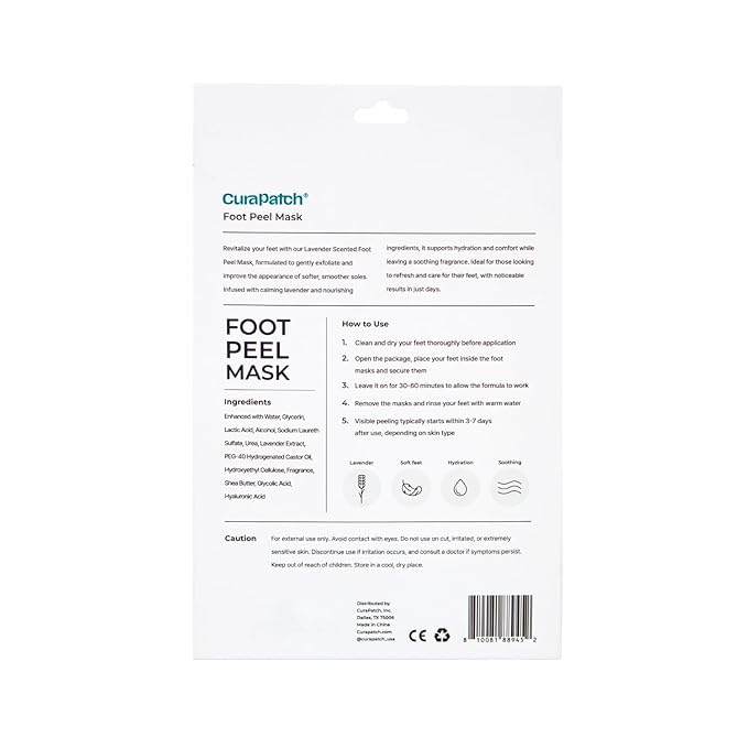 Lavender Foot Peel Mask, 4 Pairs, 60 Minute Treatment, Exfoliating and Hydrating