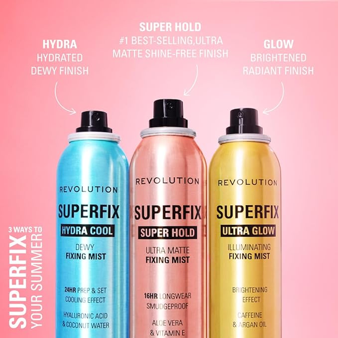 Revolution Beauty London, Superfix Glow Fixing Mist, Makeup Setting Spray with Shimmer Finish & Long Lasting-Hold, Vegan & Cruelty-Free, 5.07 fl oz