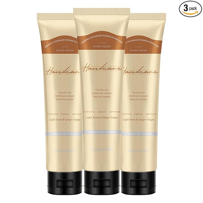 DincherBel 3 Pack Refreshing Hand Cream, Everyday Hand Cream with Niacinamide (Vitamin B3) to Refresh Skin and Vitamin C to Help Soothe the Skin, Light Rose & Ginger Sugar Scent, 2.33 oz each
