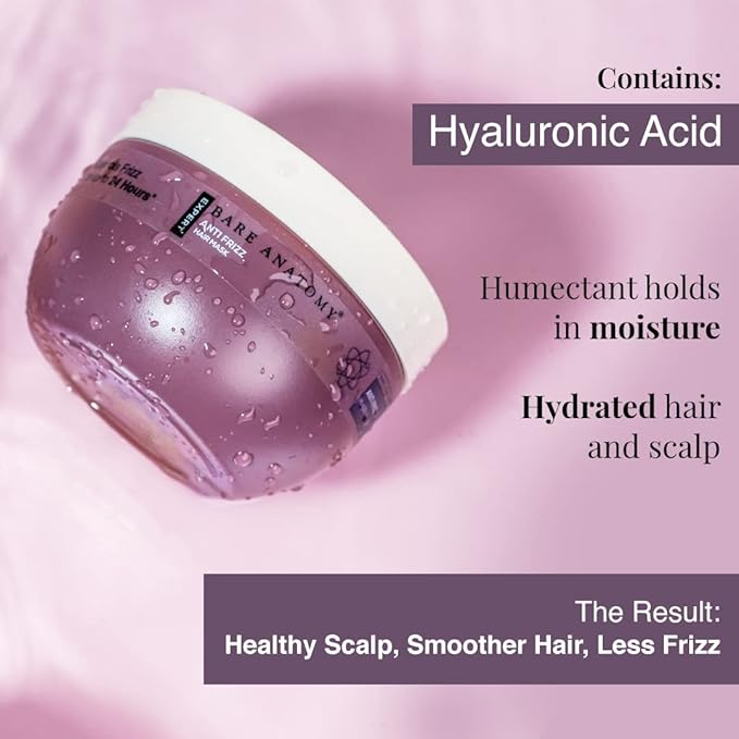 Bare Anatomy Anti Frizz Hair Mask | 250ml | Powered By Hyaluronic Acid & Fatty Acids | For Deep Conditioned & Frizz Free Hair | Sulphate & Paraben Free | Women & Men