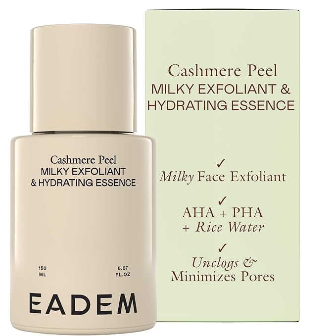 EADEM Gentle Exfoliating AHA & PHA Toner, Milky Rice Toner Exfoliant with Lactic, Azelaic, & Tranexamic Acid, Rice Water AHA Exfoliator & Pore Minimizer for Face and Body, 5.0 oz, Cashmere Peel
