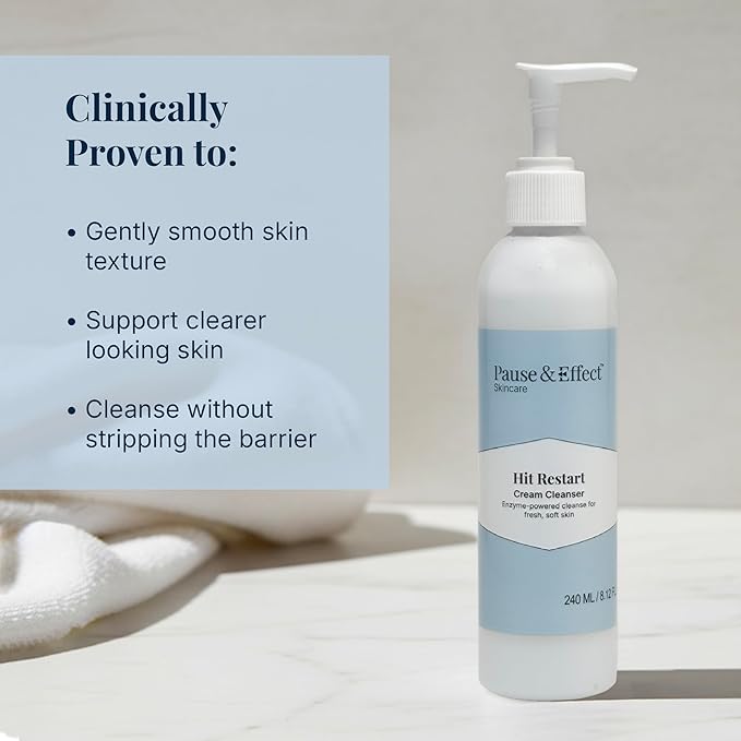 Pause & Effect Gentle Enzyme Cleanser for Menopausal Skin, Removes Makeup and Sunscreen, Hydrating Face Wash with Green Tea Antioxidants for Sensitive or Dry Skin