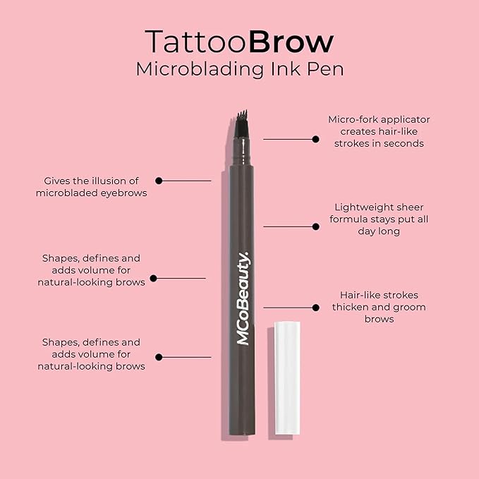 MCoBeauty - Tattoo Brow Microblading Eyebrow Pen - Ink Brow Pen - Light Medium Shade - Easy to Apply, Ink-Like Formula - Ultra-Fine Micro Fork Top - Long Wearing Formula - Stocking Stuffers