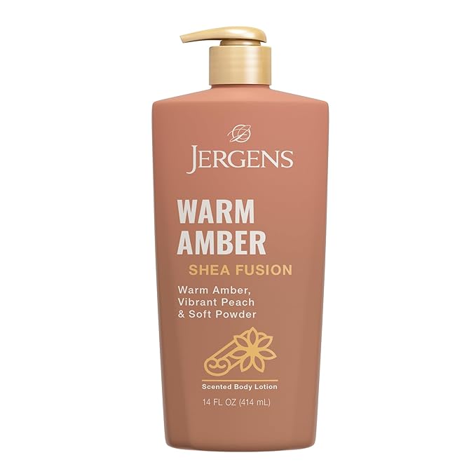 Jergens Shea Fusion Warm Amber Scented Lotion, Moisturizing Body Lotion with Shea Butter and Vitamin E, 14 fl oz
