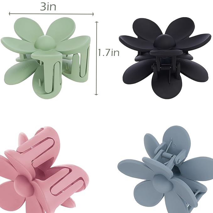 Flower Hair Clips 6 PCS Flower Claw Clips for Women Matte Large Claw Clips Strong Hold Jaw Clamps Hair Accessories for Thick Hair 6 Colors
