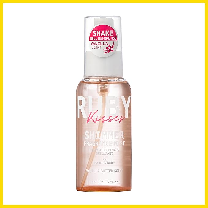 Ruby Kisses Shimmer Fragrance Body and Hair Mist Spray, Vanilla Glitter Body Perfume Spray, Skin Perfume, Liquid Illuminator Highlighter for Skin (ROSE GOLD)