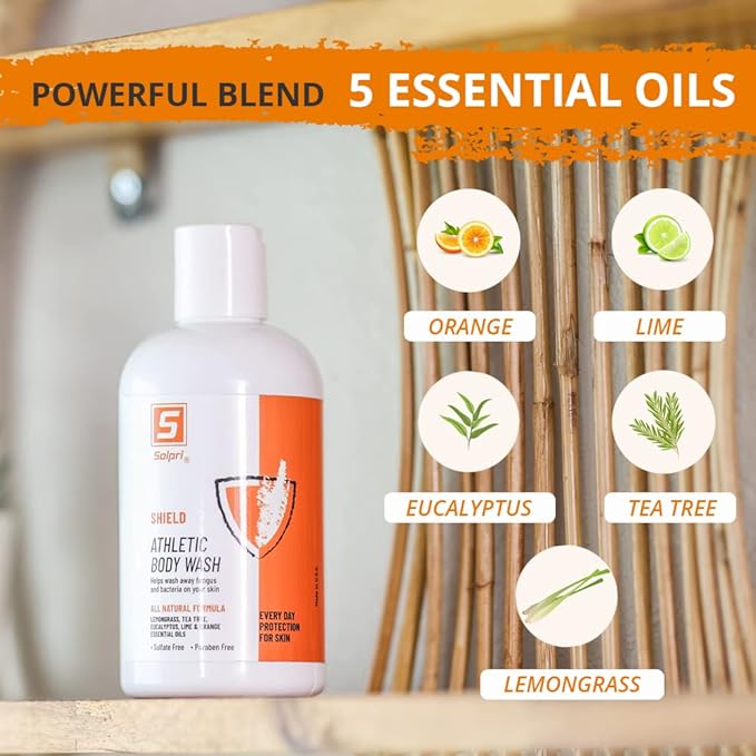 Shield Tea Tree Body Wash for Athletes | Sulfate Free Body Wash | Odor Control with Lemongrass & Eucalyptus Oils | 8 oz