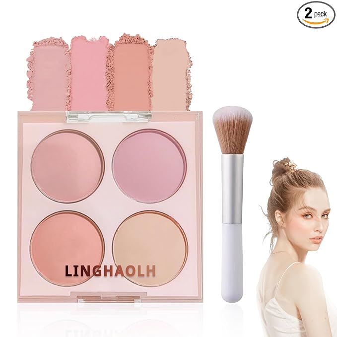 4 Colors Blush Palette for Cheeks - Face Matte Contour Makeup Palette, Buildable Shimmer Facial Cheek Blusher Shades, Blendable Cosmetic With Brush 03