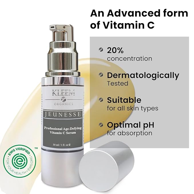 Kleem Anti Aging Vitamin C Serum for Face - Brightening Serum for Dark Spots, Age Spots, Wrinkles & Sun Damage - Face Serum with Hyaluronic Acid, Vitamin E & Aloe Vera - Dermatologist Tested, 1.7oz