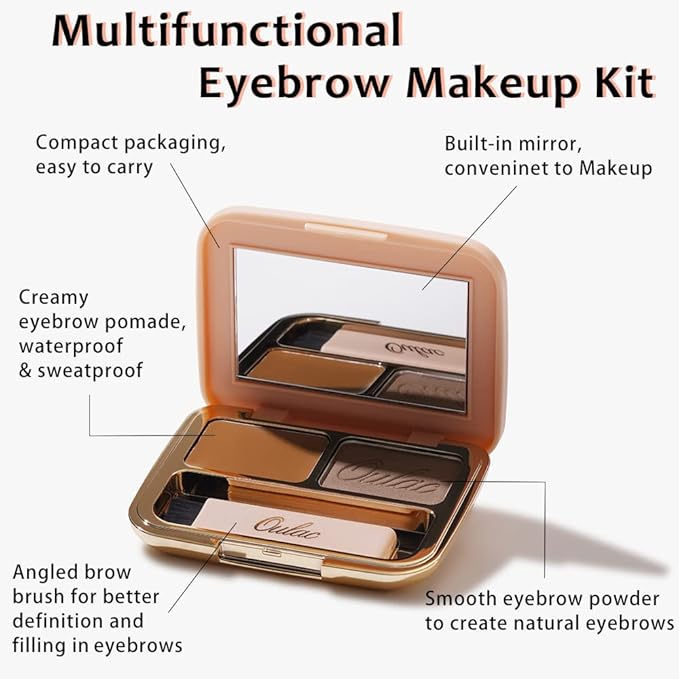Oulac Waterproof Light Eyebrow Powder Kit with Brow Brush 2 in1 Long Lasting Instant Eyebrow Pomade & Powder Natural Makeup for Sparse Brows 3.2 g/0.11 oz (Golden Blonde）
