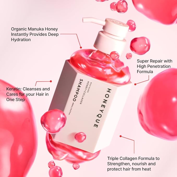 HONEYQUE Rich Gloss Honey + Collagen Treatment 450ml/15.2 fl. oz | Deep Repair & Hydration Hair Treatment | Smooth & Shine Boost with Organic Manuka Honey & Triple Collagen | Japanese Salon-Quality