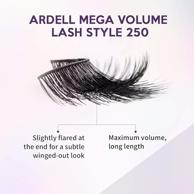 Ardell Mega Volume Lashes False Eyelashes 250 - Human Hair, Dramatic Full Strip Fluffy Wispy for a Glamorous Look, Black, 4 Pairs