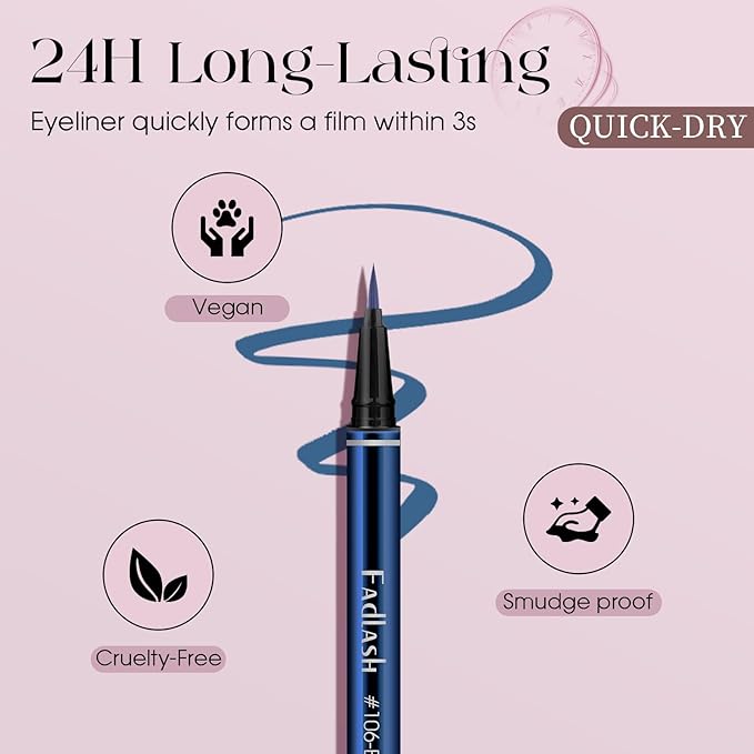 FADLASH Waterproof Eyeliner Liquid, Blue Ink Matte Eye Liner,Smooth & Dry Quickly Eye Pen Smudge-Proof, Long-Lasting Natural Look, Not Prone, Highly Pigmented, Vegan (0.6 ml)