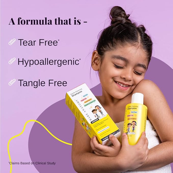 Bare Anatomy Junior Gentle Cleansing Shampoo For Kids from 1-12 Years | Tear-Free & Hypoallergenic pH 5.5 | Coconut Milk Protein, Almond Oil, Vitamin E & Strawberry | SLS & Paraben Free | Vegan -250ml