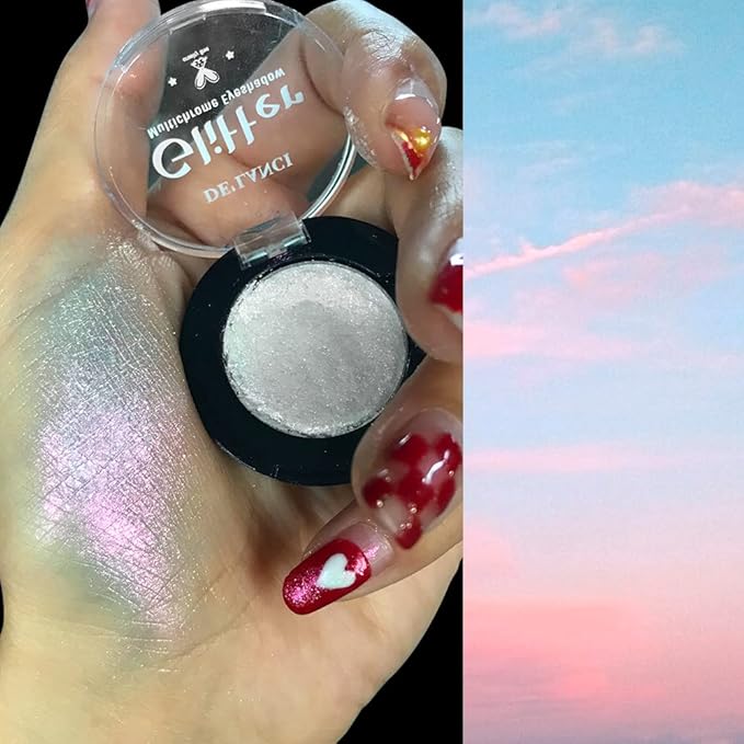 Afflano Glitter Eyeshadow Sparkle Shimmer Eye shadow Makeup, Intense Color Shifting Duo Chrome Eyeshadow, Holographic High Pigmented Multichrome Eye shadow, Chameleon Pink Face Highlighter Makeup