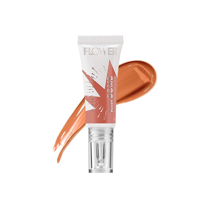 FLOWER Beauty By Drew Barrymore Liquid Blush Makeup Bomb Color Drops -Silky Lightweight Formula + Gel Cream Blush for Cheeks - Radiant + Glossy Finish - Buildable + Lightweight Formula - (Cinnamon)