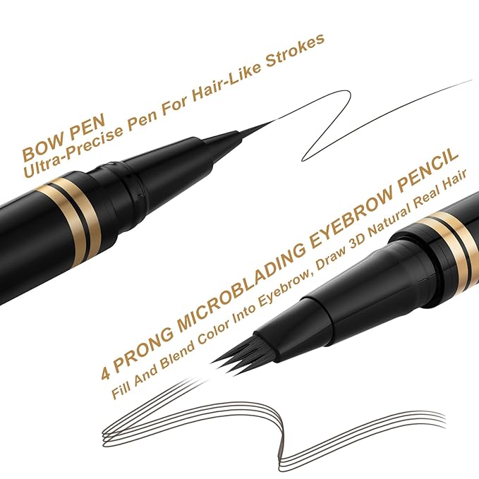 Eyebrow Pen,2-in-1 Waterproof Eyebrow Pencil with 4 Tip Microblading Brow Pen and Ultra-Precise Brow Pencil,with Dual-ended Eyebrow Brush,Eyebrow Makeup for Natural Looking - Medium Ash Brown