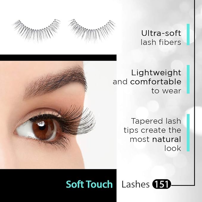 Ardell Soft Touch Lashes – Natural-Looking, Tapered Tip False Eyelashes, Full Volume, Easy Application, 151 Black (4 Pack)