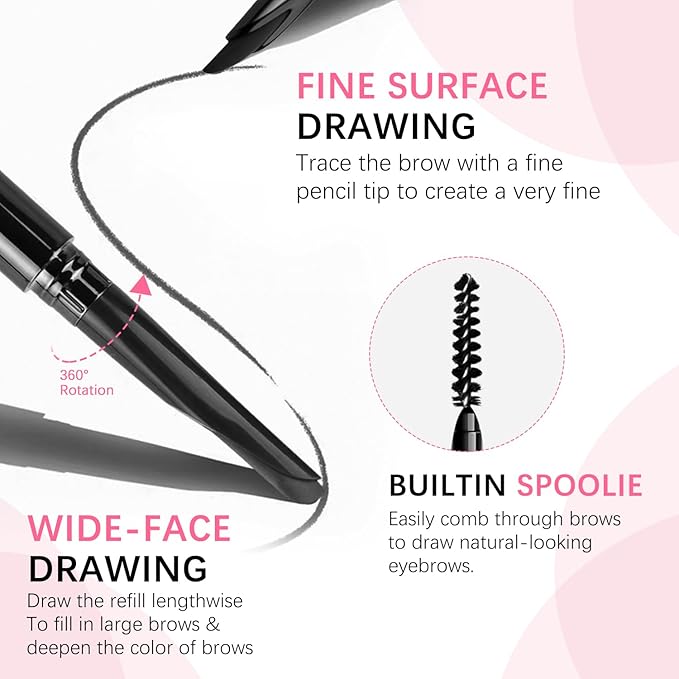 Eyebrow pencils for women,02 Gray,0.1mm Ultra-Fine eyebrow,Waterproof,with 2-in-1 Double-Ended Automatic Angled Precision Tip,Built In Spoolie Brush,Longwearing Eye Brow Makeup Pencils