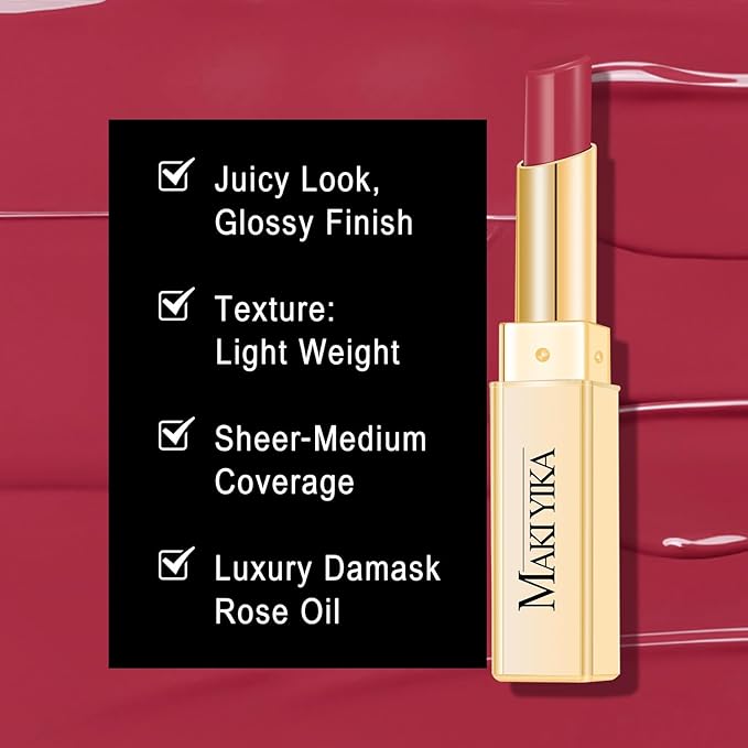 MAKI YIKA 3Pc Moisture Lipsticks for Women Pink Purple Berry Lipstick Hydrate Tinted Lip Balm for Dry Cracked Lips Glossy Lip Color, MA62/65/57