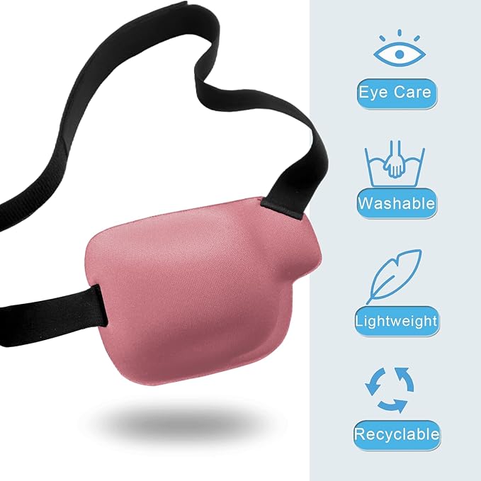 Eye Patches for Adults and Kids, 2 Pcs 3D Eye Patch Adjustable Medical Eyepatch for Lazy Eye Amblyopia Strabismus and After Surgery for Right Eye Pink