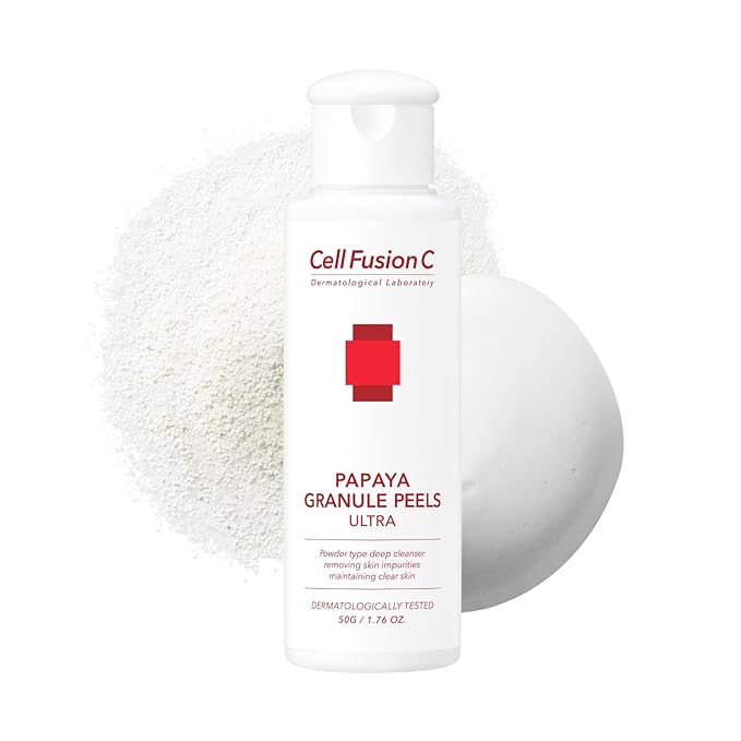 Cell Fusion C Papaya Granule Peels Ultra, Powder Face Wash for Sensitive Skin with Papaya Enzyme, Clarifies and Cleanses for Smoother, Even skin, 1.76 oz