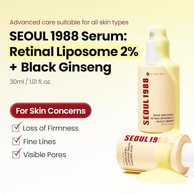 K-SECRET SEOUL 1988 Retinal Serum – Formulated with Advanced Retinal Liposome 2% and 58% Black Ginseng Extract | Fine Lines and Skin Texture Care Serum | Korean Skincare, 30ml / 1.01 fl oz