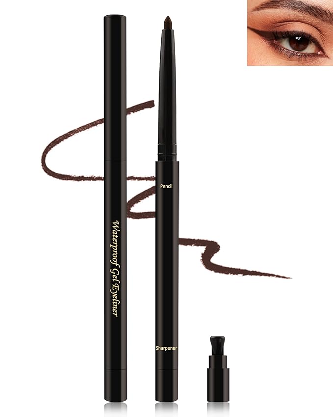 Brown Gel Eyeliner for Older Women, Waterproof Smudge-Proof Retractable Eyeliner Pencil, Long Lasting 24H, Matte Cream Eye Liner Waterline with Sharpener, Eye Liner for Mature Women-1Pcs