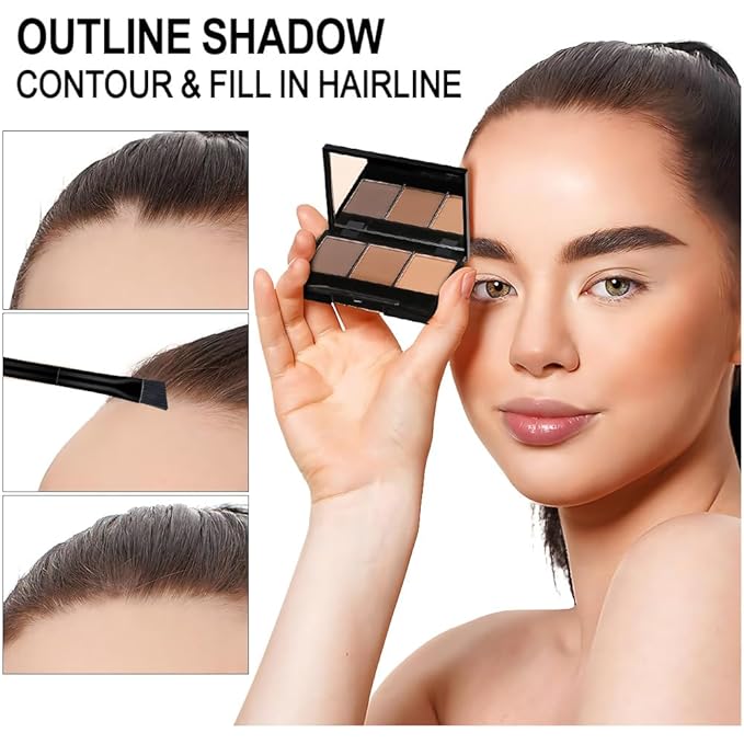 Brow Powder Kit with Mirror – Long-Lasting 3-Color Brow Filler for Full, Defined Natural Brows, Contour Palette with Double-Ended Brush, sombra para cejas (03)