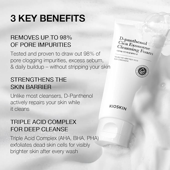 15.5% Panthenol & Cica Exosome | Removes 98% of Pore Impurities | AHA BHA PHA Gentle Exfoliating Wash | Non-Comedogenic | Korean Skincare Cleansing Foam (120ml/4.06 fl.oz.)