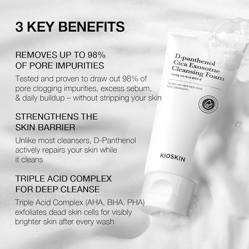 15.5% Panthenol & Cica Exosome | Removes 98% of Pore Impurities | AHA BHA PHA Gentle Exfoliating Wash | Non-Comedogenic | Korean Skincare Cleansing Foam (120ml/4.06 fl.oz.)