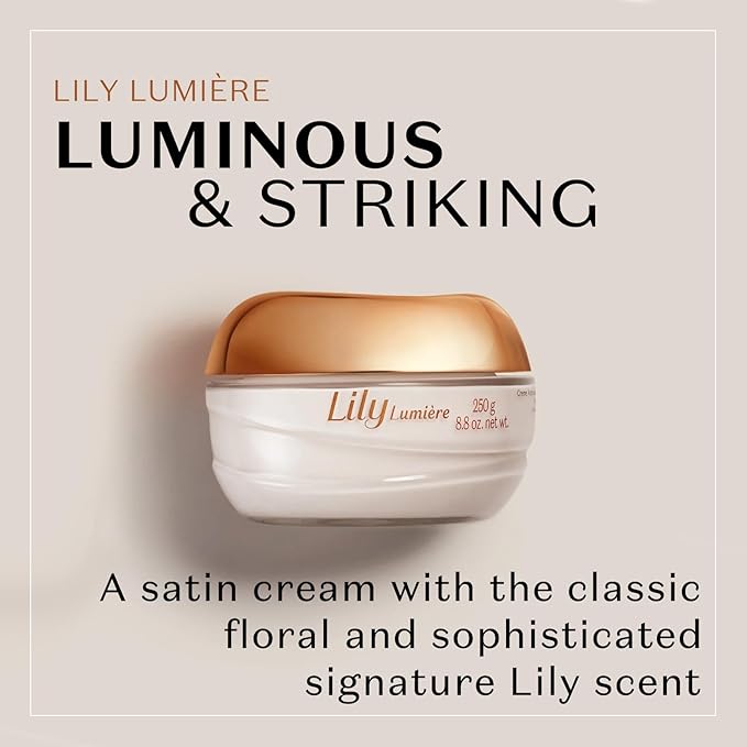 Lily Lumiere Satin Cream, Hydrating Body Cream, 24 Hour Fragranced Body Butter for Dry Skin, 8.8 Ounce