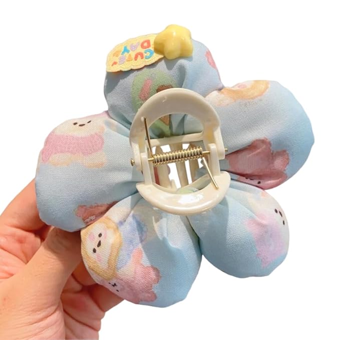 Ouliget Large Fabric Flower Claw Clip,Cute Oversized Hair Clip for Girls Women,Creative Hair Ties Ponytail Decorative Headwear for Christmas Party Decoration (Bule Flower)