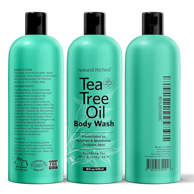 Natural Riches Tea Tree Oil Body Wash, 2x16 fl oz - Soothing, Calming, and Hydrating for Normal, Combination, Sensitive, Oily, and Dry sensitive skin bodywash