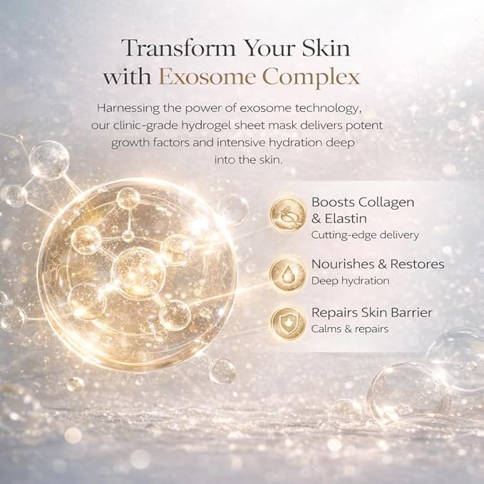 Hydrogel Sheet Mask with Exosome Complex, Intensive Hydration & Firming Facial Mask, Cooling Soothing Korean Skincare, 25g x 5 Sheets