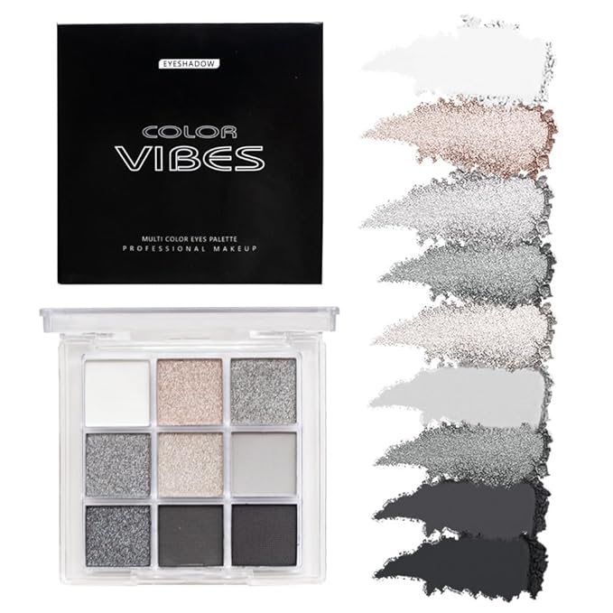 9 Colors Black Eyeshadow Palette - Dark Punk Smoky Eyeshadow Theme, High Pigmented Blendable Matte & Glitter Shimmer Finishes, Long Lasting Eye Makeup for Christmas & Music Festivals(Dark Punk Smoky)