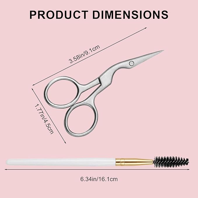 6 Pcs Eyebrow Scissors and Brush Set, Includes 3 Stainless Steel Scissors & 3 Eyebrow Brushes, Professional Brow Grooming Kit for Women Men