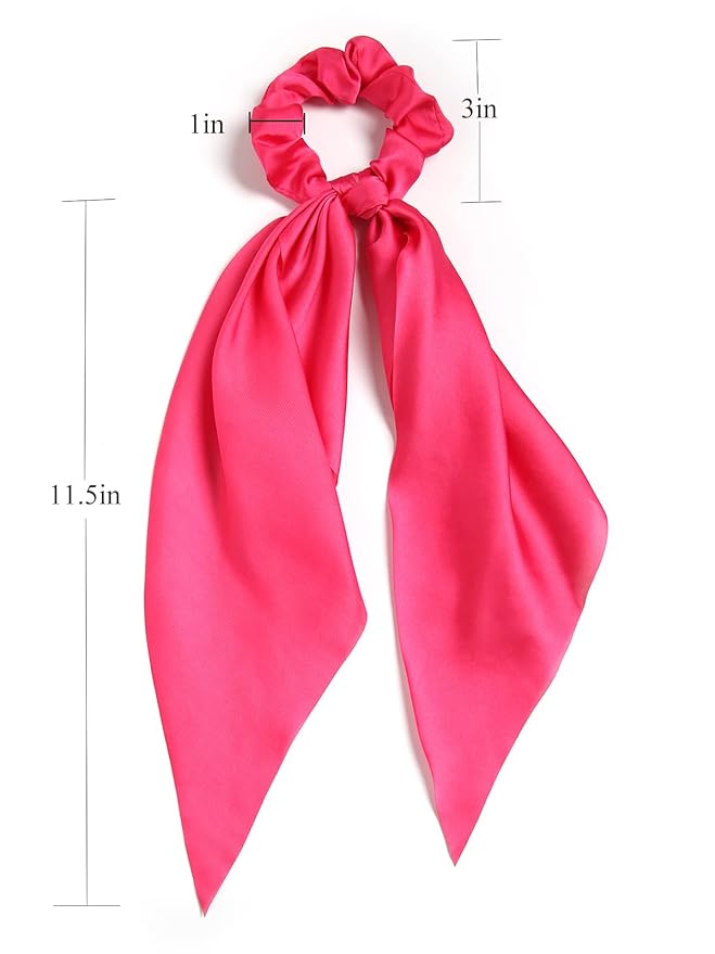 Pack of 2 Knotted Bow Hair Scrunchies Elastic Hair Scarf Black Hair Ties Bands Satin Hair Ribbon Scrunchy Red Ponytail Holder for Women and Girls, Hair Scarf Scrunchies, Hair Accessories Hair Bow