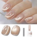 Double Rhythm 15ML Jelly Glass Cat Eye Gel Polish with Magnet Holographic Glitter Shimmer Translucent Sheer Color Salon Soak Off Magnetic Nail at Home (Silk Apricot)
