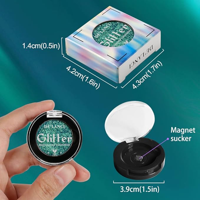 Afflano Single Green Eyeshadow Shimmery, Highly Pigmented Multichrome Eye shadow Color Changing, Sparkle Forest Green Glitter Eyeshadow Palette, Holographic Emerald Chrome Eye Shadow for Eye Makeup