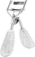 Bling Rhinestone Eyelash Curlers Stainless Steel Natural and Long Lasting Eyelash Fit for All Eye Shape Curved Lash Curler (White)