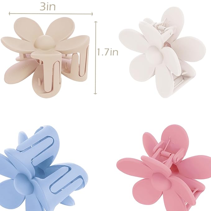 Flower Hair Clips 6 PCS for Women, Daisy Claw Clips Matte Large Claw Clips Strong Hold Jaw Clamps Hair Accessories for Thick Hair 6 Colors