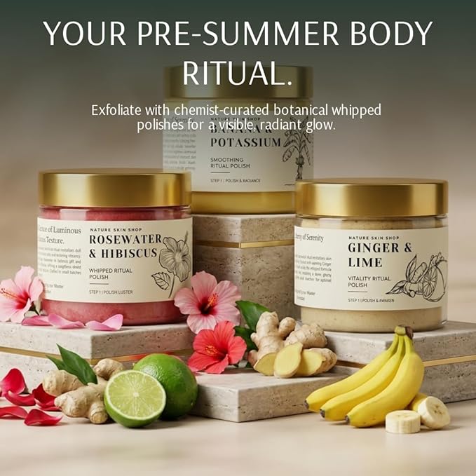 Nature Skin Shop Banana & Potassium Smoothing Ritual Polish – Hydrating Whipped Exfoliating Body Scrub, 8oz